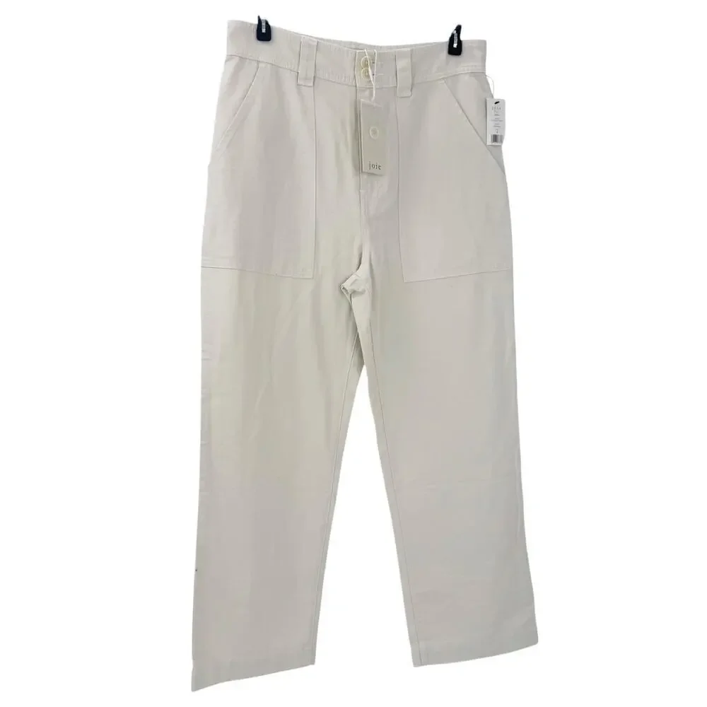 Joie Cotton Linen Blend Larkin Cropped Straight Leg Pants White Sand Size 6 NWT